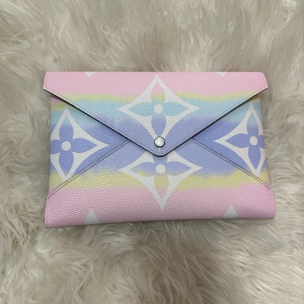 Louis Vuitton Pastel Pink Blue Yellow Monogram Envelope Clutch